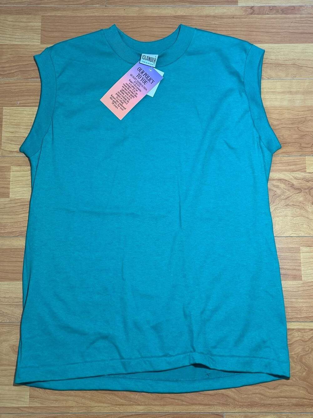 Vintage Islander Muscle Tank Top Turquoise Solid Sleeveless Shirt